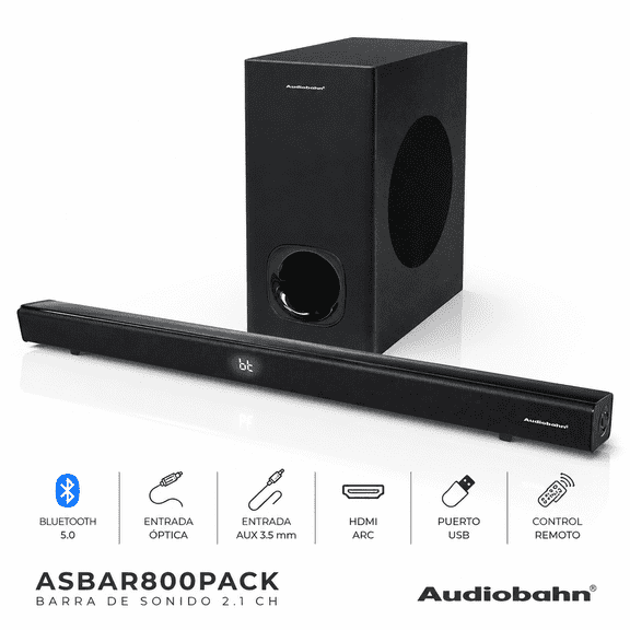 Barra de Sonido Audiobahn ASBAR800PACK con Subwoofer 2.1