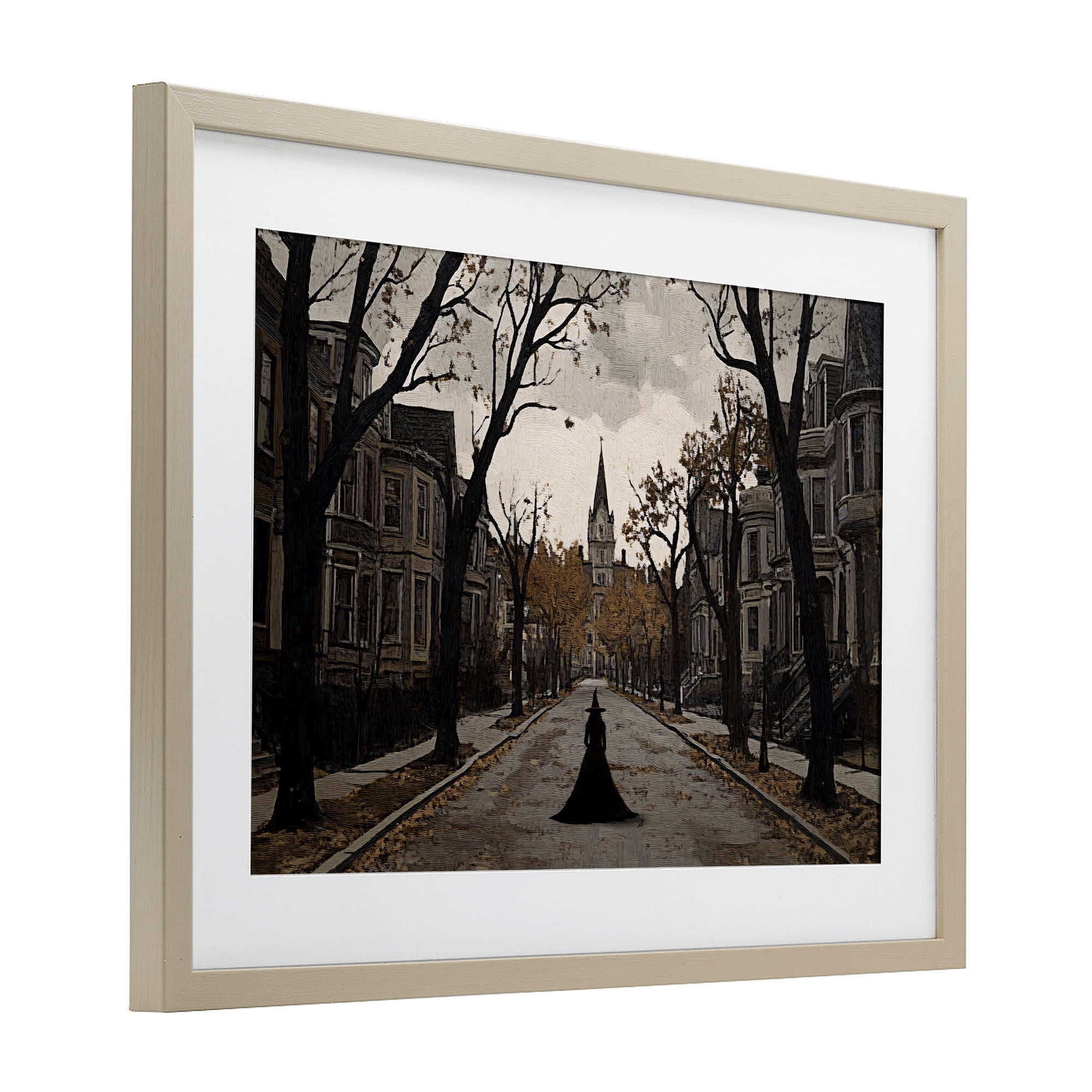 Stupell Industries Witch Strolling Town Streets Birch Framed Print Under Glass, design by Jacky Ngan