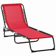Outsunny Folding Chaise Lounge Pool Chair, Patio Sun Tanning Chair, Outdoor Lounge Chair w/ 4-Position Reclining Back, Pillow, Breathable Mesh & Bungee Seat for Beach, Yard, Patio, Wine Red On-Site