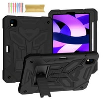 ELEHOLD Hybrid Rugged Case for iPad Pro 11" 2022/2021/2020/2018/Air 5/Air 4, Heavy Duty Shockproof Case with Hidden Foldable Kickstand Adjustable Crossbody Shoulder Strap Pencil Holder,Black