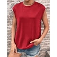 thumbnail image 4 of Inadays Womens Summer Tops 2023 Crew Neck T Shirts Cap Sleeve Blouses Summer Solid Color Basic Tops Casual Loose Fitting Tee, Red, L, 4 of 8