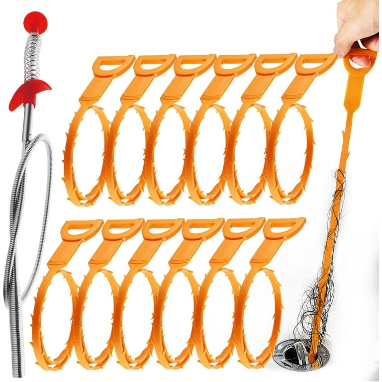 Drain Clog Remover Tool, 6 Pack Drain Hair Clog Remover Tool, 24 Inch Drain  Cleaner Tool For Sink, Tube Drain Cleaning (orange)
