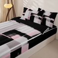 thumbnail image 2 of Castle Fairy Bohemian Geometric Block Zipper Twin Comforter Sets with Fitted Sheet and 2 Pillowcases,Minimalism Vertical Streak Zipper Bedding Set,Black Pink Gray,Reversible, 2 of 5
