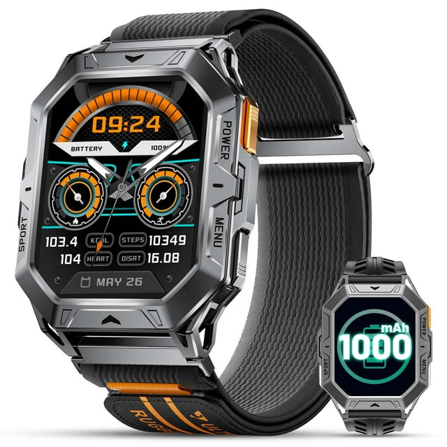 HIRREO Smart Watch for Men with 1000mAh,2.13" Big Screen Smartwatch with 10ATM Waterproof,Always Display,100+ Sports Modes,Health Tracker, Smart Watch
