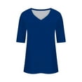 thumbnail image 5 of HOMBOM Blue Womens Summer Tops Short Sleeve Casual Solid V-Neck T-Shirts L, 5 of 6