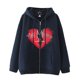 thumbnail image 1 of Sudadera con capucha y cremallera para hombre y mujer, chaqueta gótica de hip hop oscuro Harajuku Y2k con estampado de letras y corazón rojo, sudadera Harajuku, 1 of 5