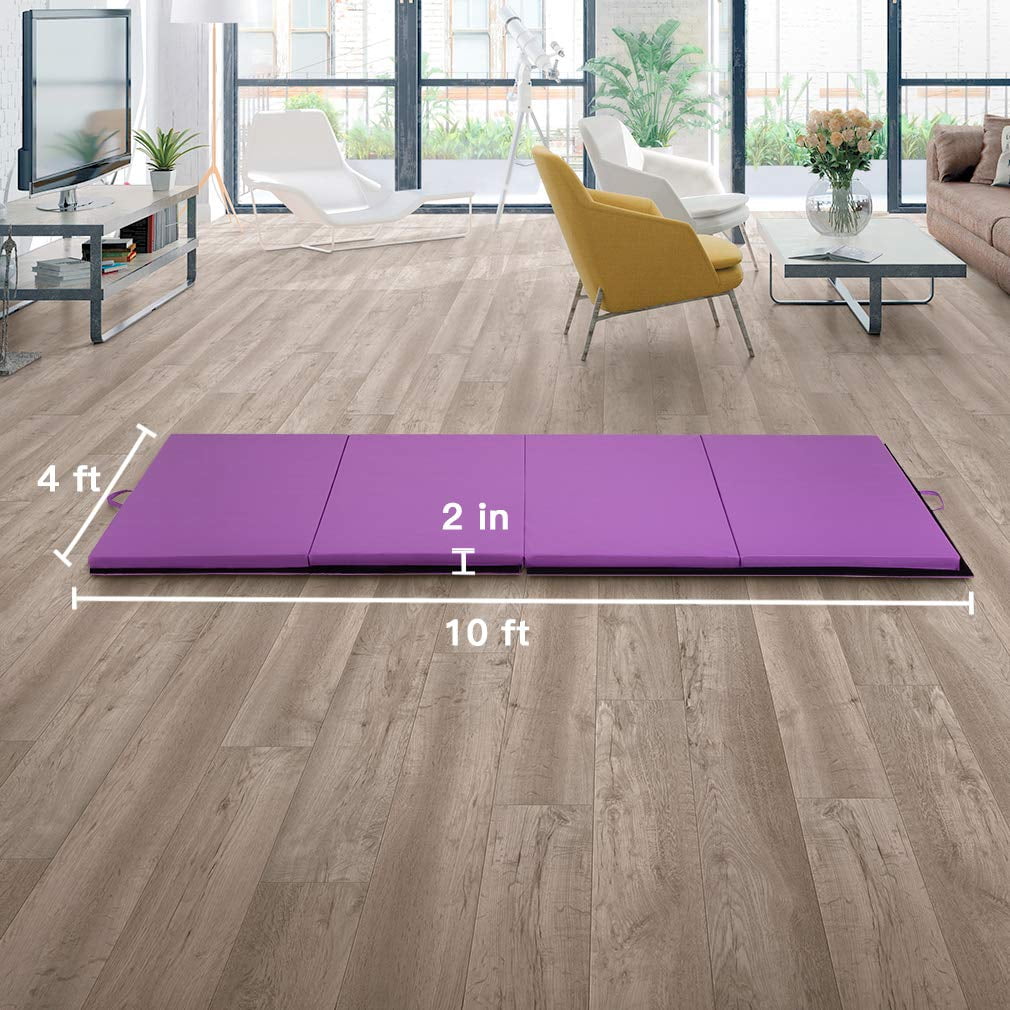 PayLessHere Foldable Gymnastics Mat 4'x10' PU Leather Tumbling Yoga Mat for Home Outdoor，Purple