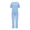 thumbnail image 4 of vigerkar Women's Linen 2-Piece Set - Summer Short Sleeve T-Shirt & Pocket Pants Casual Outfit, Breathable Lounge Wear Blue, XL, 4 of 4