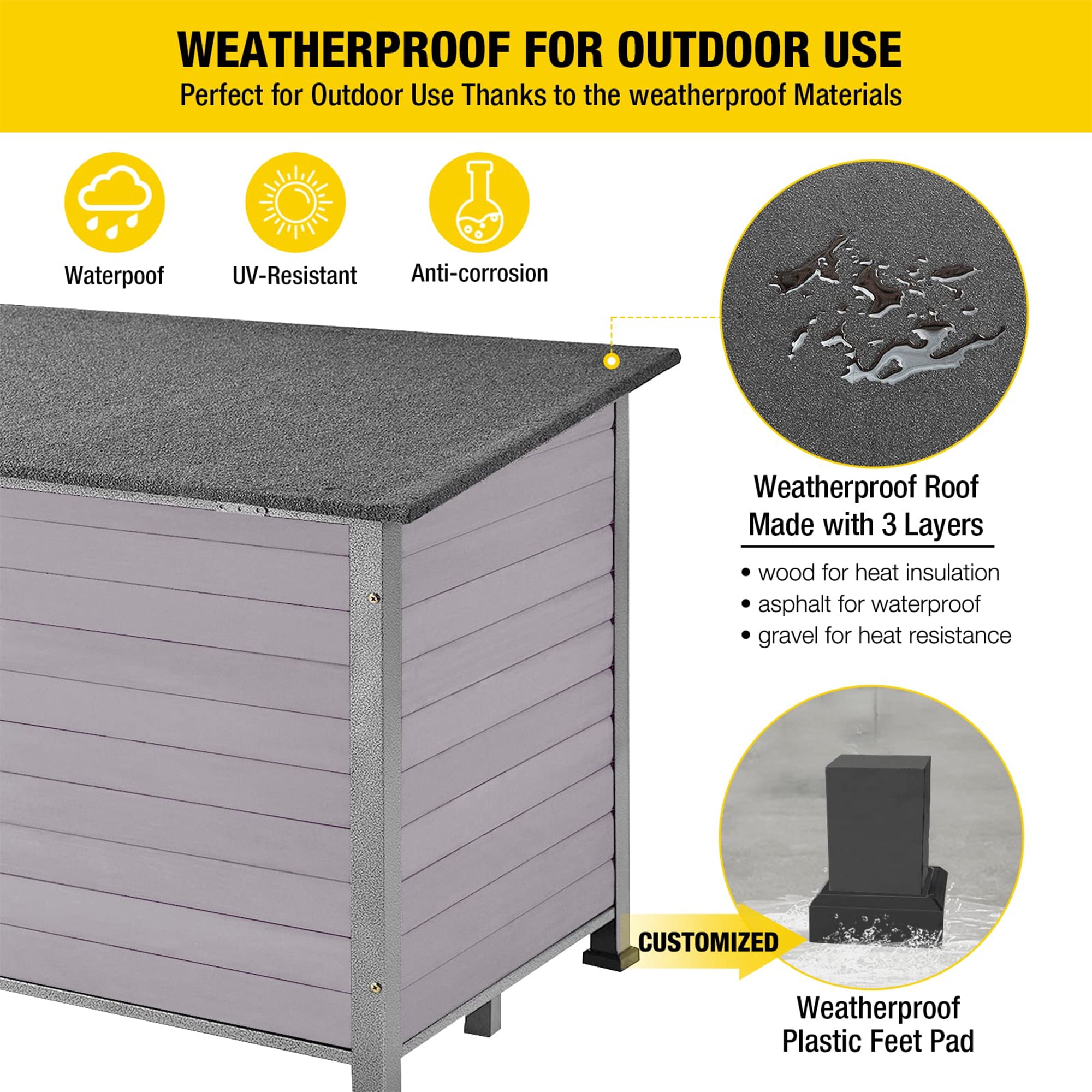 Aivituvin Wooden Dog House Anti-chewing Kennels for Outdoor & Indoor, Gray, Large