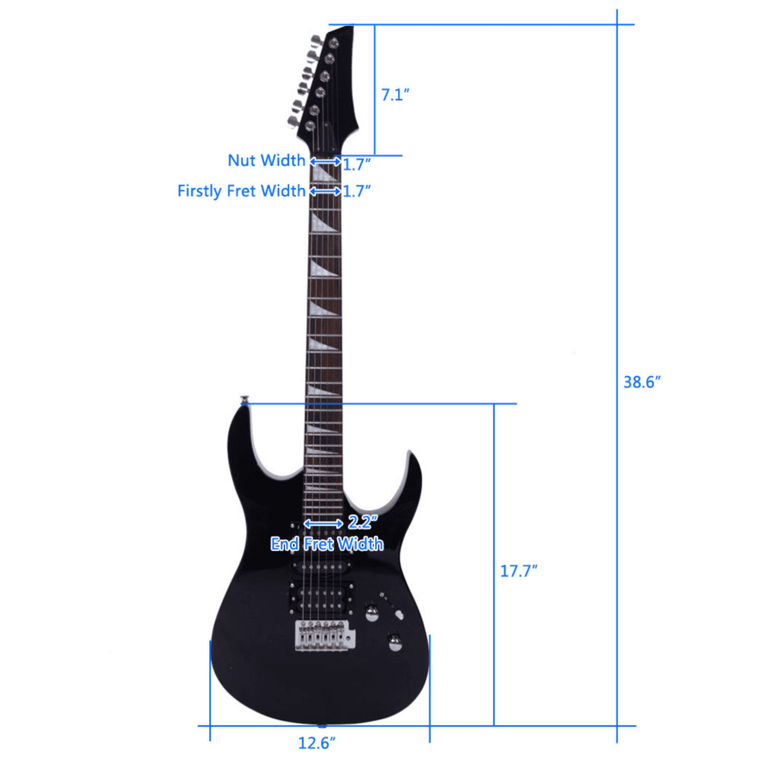 Hassch 39in Beginner Electric Guitar Starter Kit with Bag, Strap, Paddle, Rocker, Cable and Wrench Tool, Black