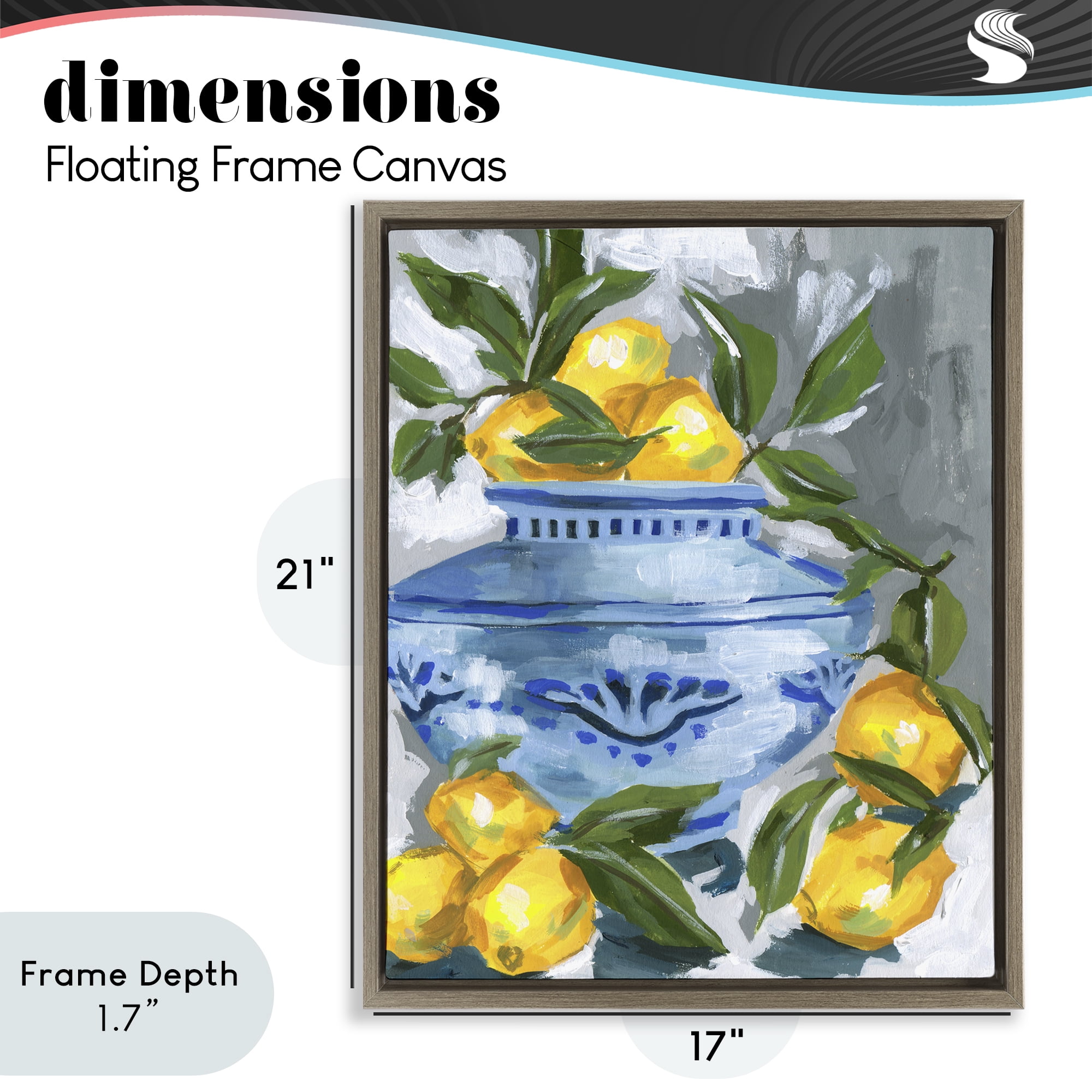 Stupell Industries Indigo & Lemon Vase Brown Framed Floater Canvas Wall Art, design by Melissa Wang