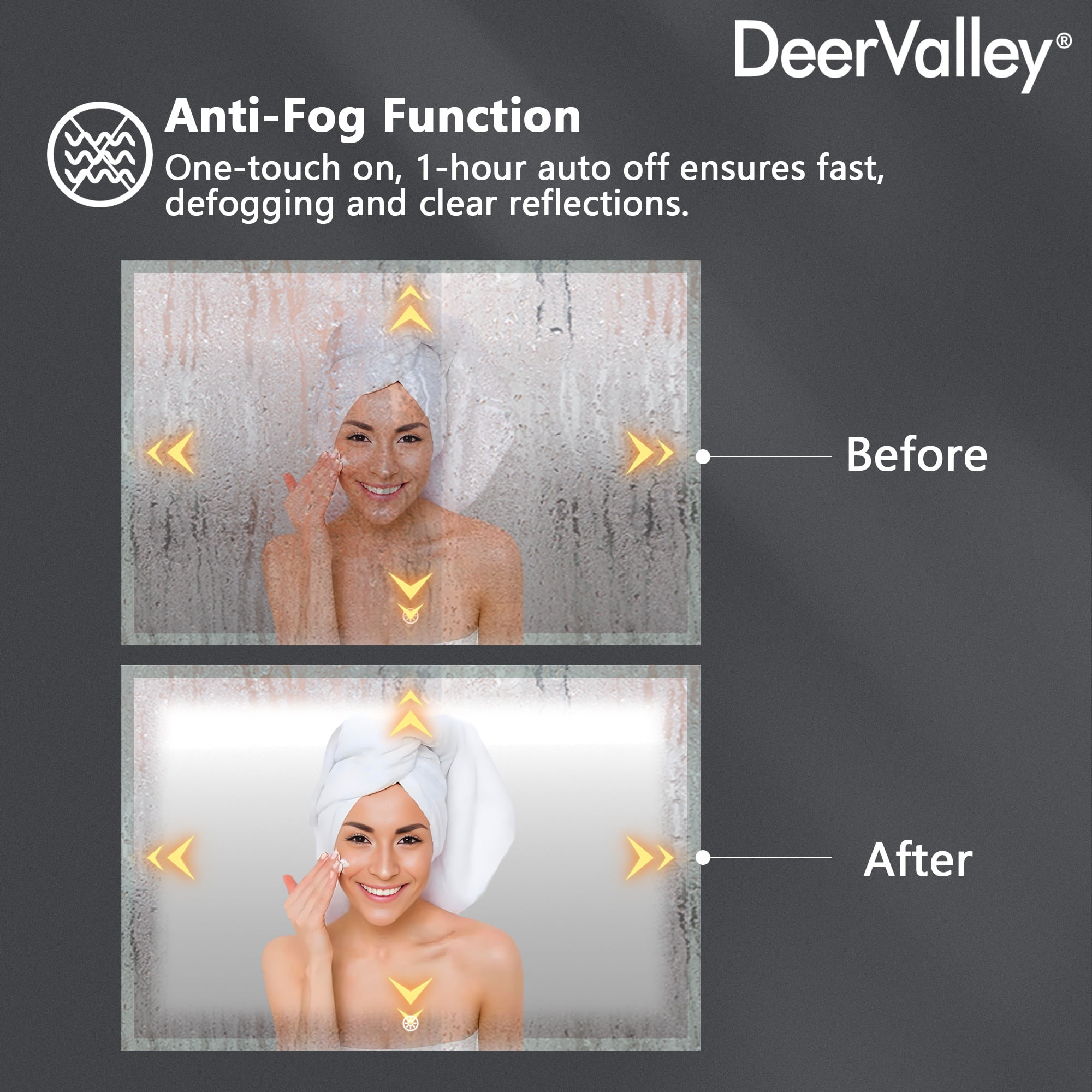 DeerValley 24" x 36" LED Bathroom Mirror ,3 Colors Temperature & Dimmable Light Anti-fog Memory Function Bathroom Vanity Mirror