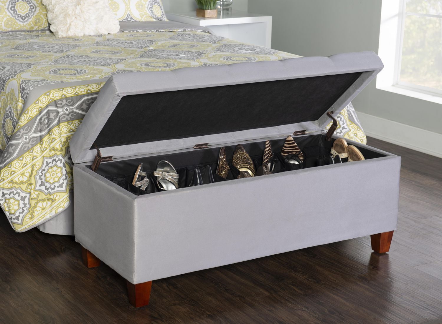 Pouf de rangement pour chaussures Charlotte gris