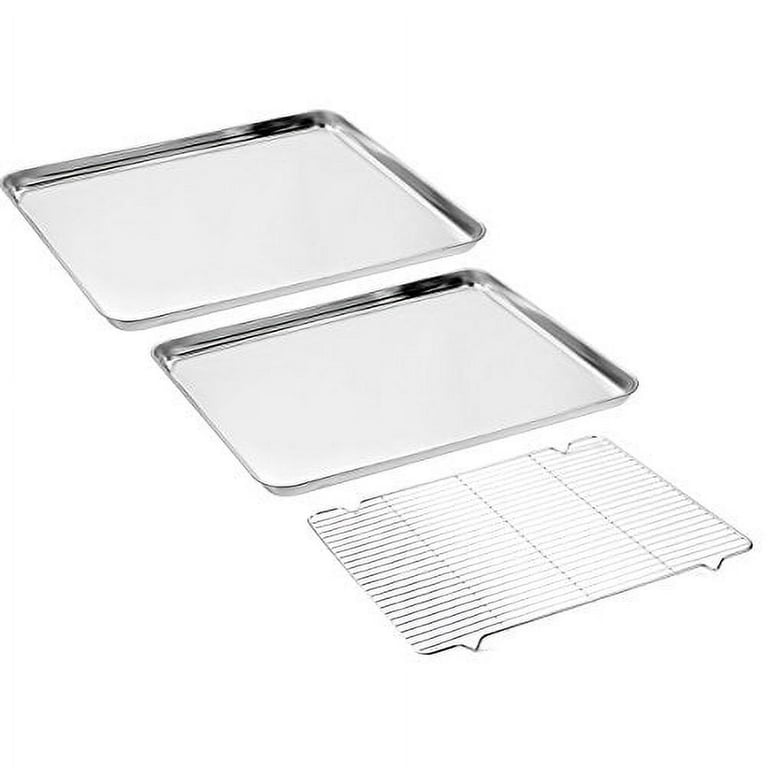 Baking Sheets Set of 2, HKJ Chef Cookie Sheets 2 Pieces Stainless Steel  Baking Pans & Toaster Oven Tray Pans, Rectangle Size 24L x 16W x 1H inch &  Non