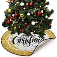 thumbnail image 5 of Coolnut Merry Christmas Golden Shining Christmas Tree Mats Waterproof Tree Skirt, Glitter Xmas Tree Stand Tray Mat Floor Protector Pad for Holiday Party Decoration, 28.3", 5 of 6