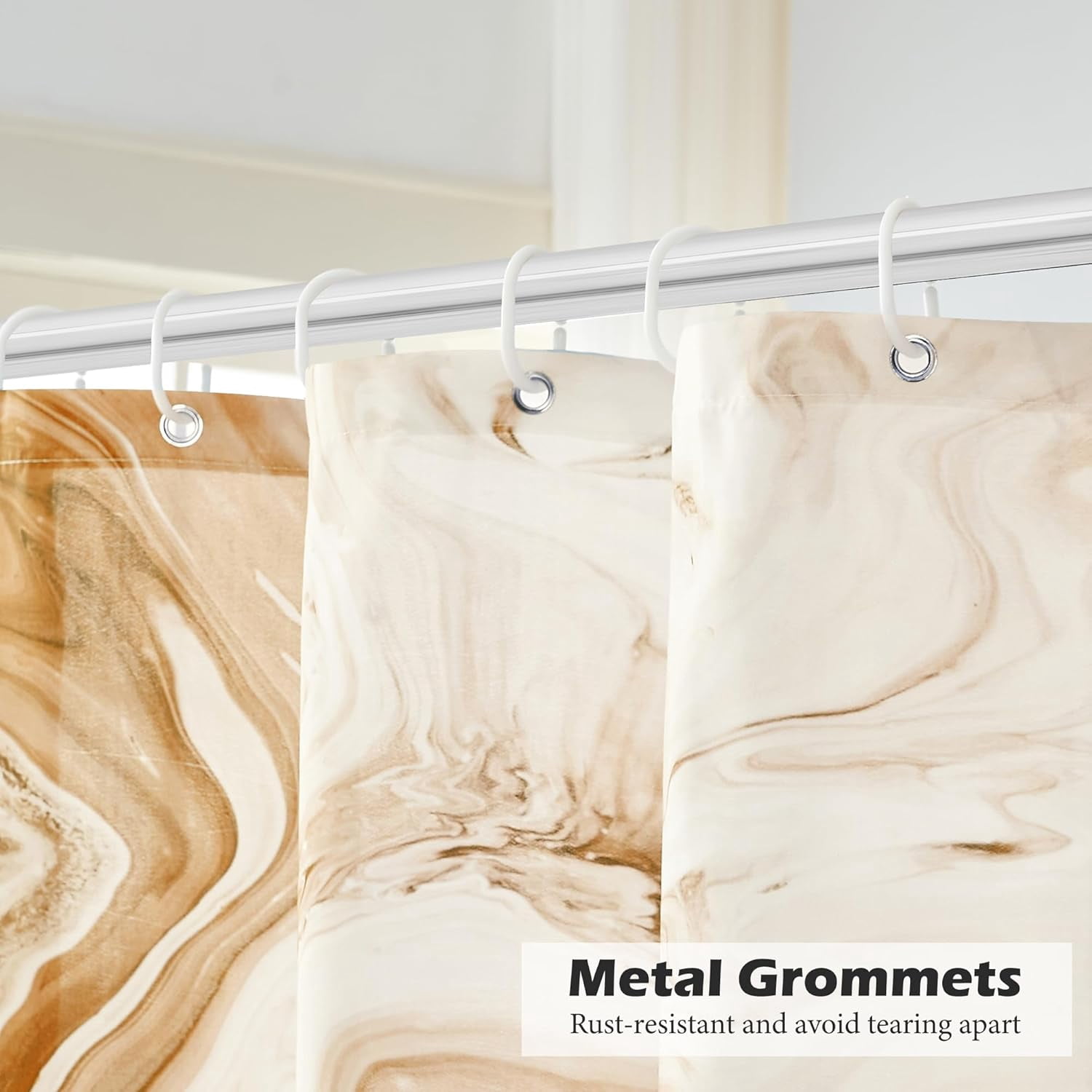 Brown Marble Shower Curtain, Abstract Tan Ombre Shower Curtain for Bathroom, Simple Modern Waterproof Fabric Shower Curtain Set with Hooks 60"W x 72"L (Pack of 1)