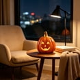 thumbnail image 5 of Ceramic Halloween Orange Pumpkin Light with Glowing Jack-O-Lantern Face, 3.8x3.3 Inch Battery Operated LED Night Light for Autumn Tabletop Decor, 5 of 7