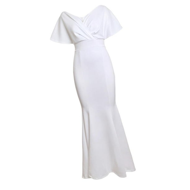 Vestido de fiesta formal de noche con dobladillo de sin espalda de manga corta para mujer Blanco S Baoblaze maxi vestido de gala