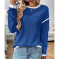 thumbnail image 6 of Female Fashion Crewneck Pullover Sweater Casual Color Block Ribbed Knit Tops Loose Fall Tops Deep Blue L, 6 of 9