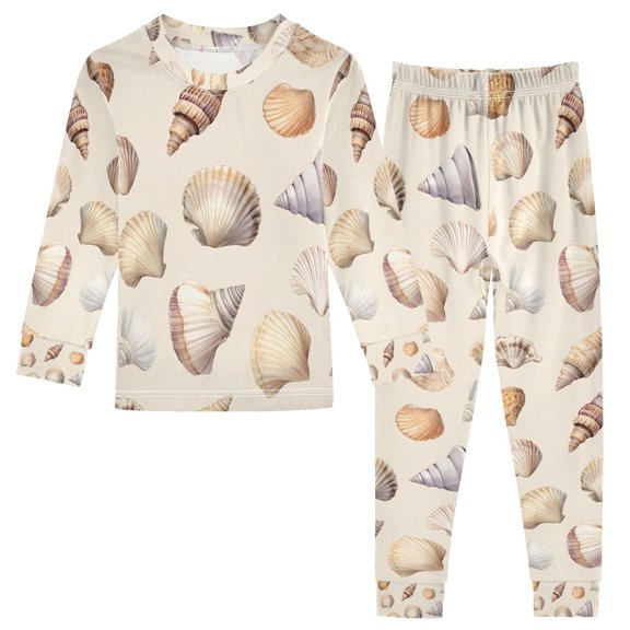 FORMRS Long Sleeve Top and Pants Pajama Set for Niños 2-Piece Sleepwear, Sizes 18M-8Y, Watercolor Seashells