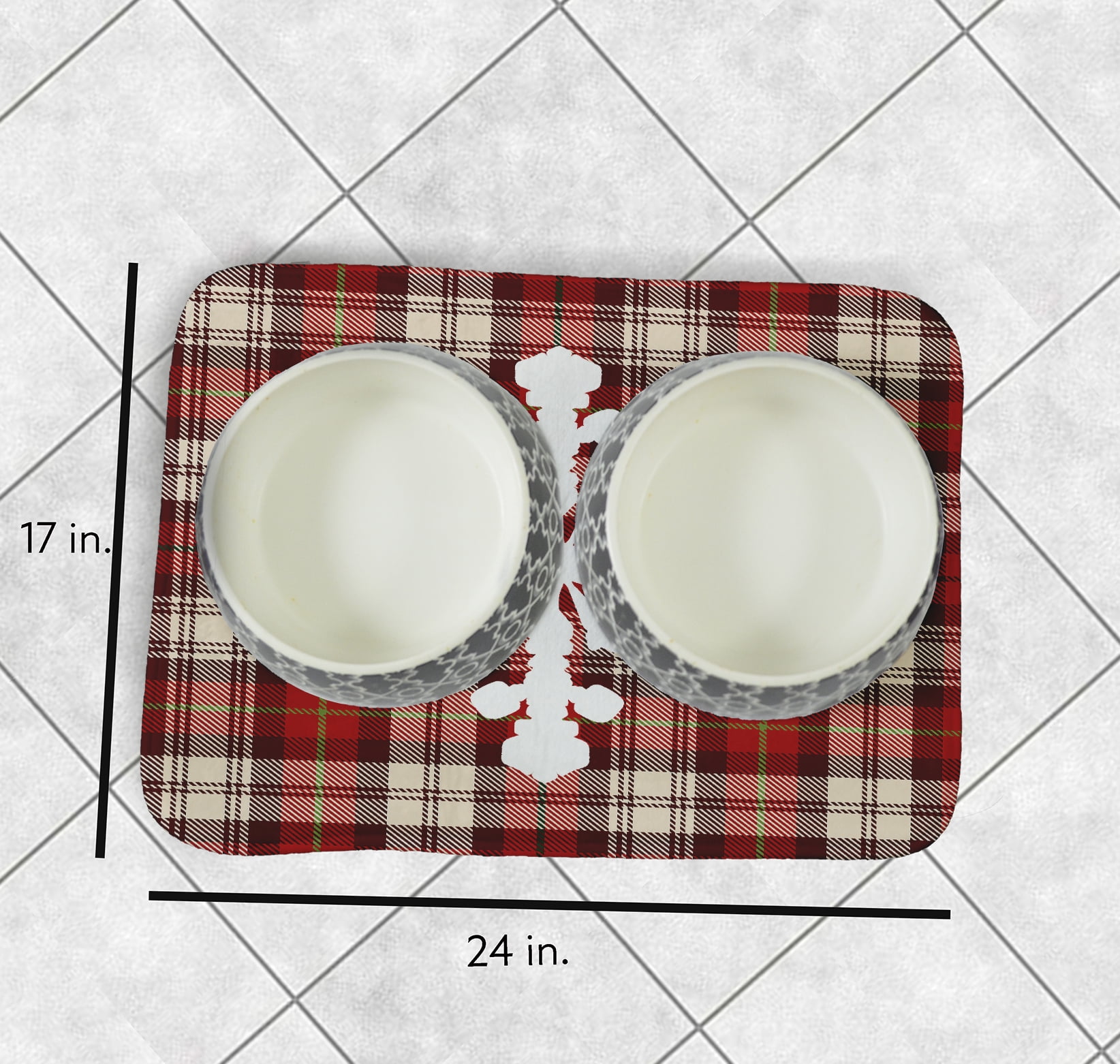 Simply Daisy Snow Flake on Plaid Pet Feeding Mat for Dogs and Cats