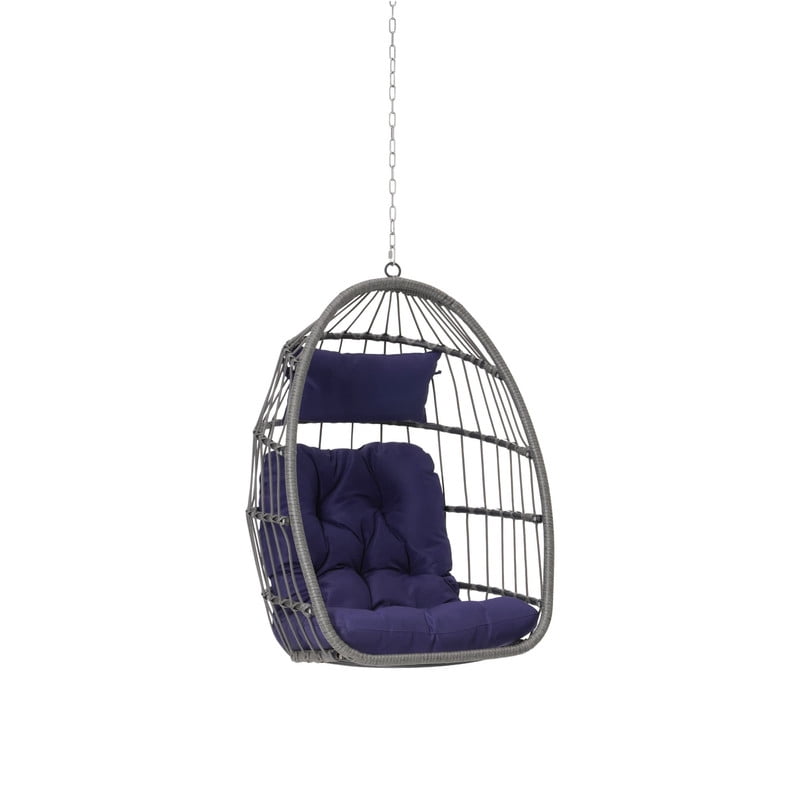 Hanging Egg Chair Without Stand, Indoor Outdoor Wicker Rattan Swing Egg Chair with Hanging Chain, Hammock Chair with UV Resistant Cushion