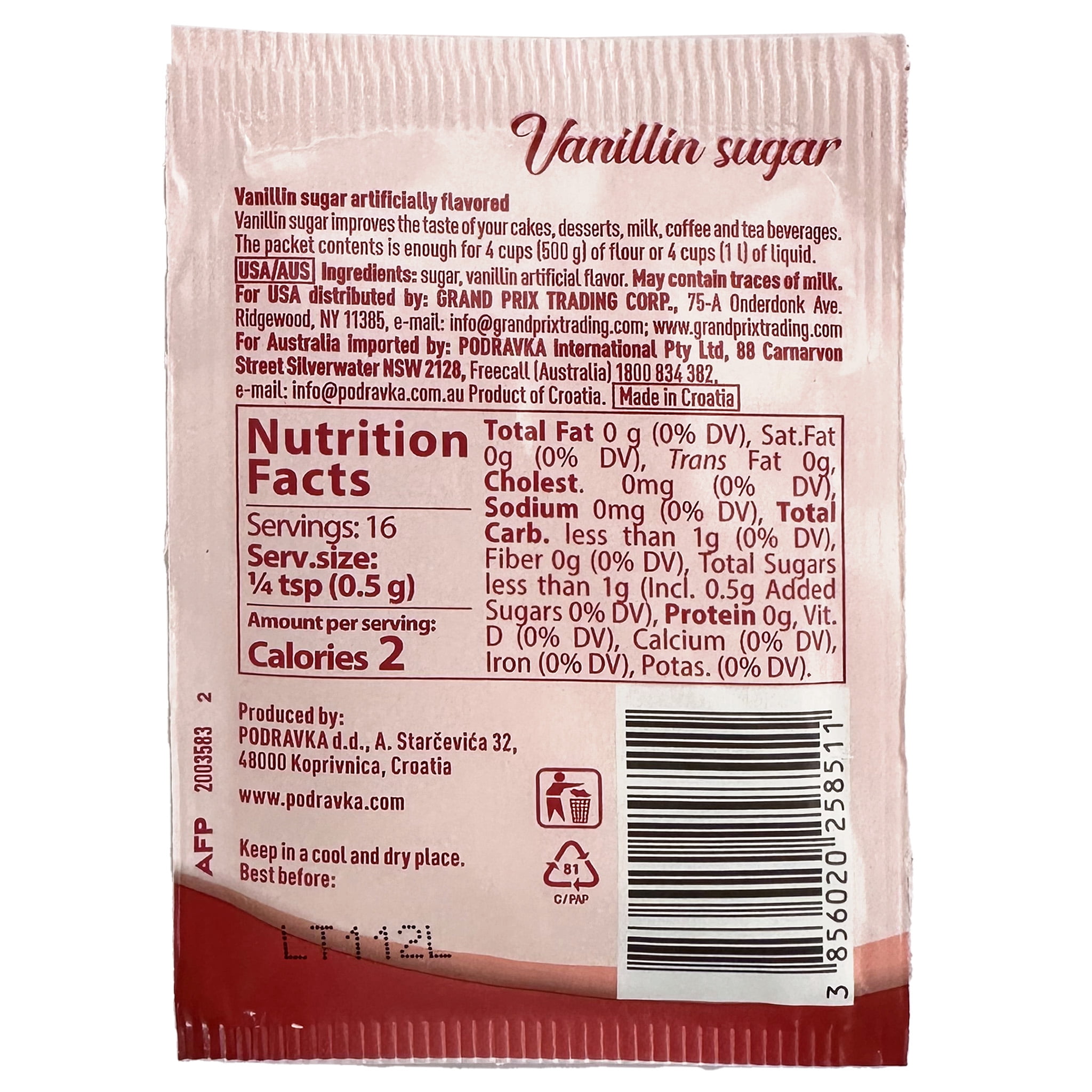 (10 pack) Podravka Dolcela Vanilla Sugar  0.28oz (8g)