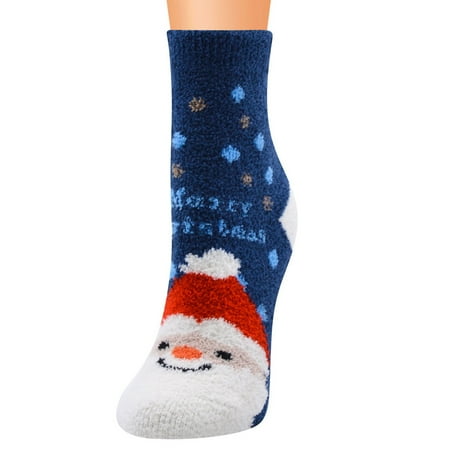 

KEVCHE Christmas Women s Coral Fleece Socks Print Thicker Anti-slip Floor Carpet Socks Blue