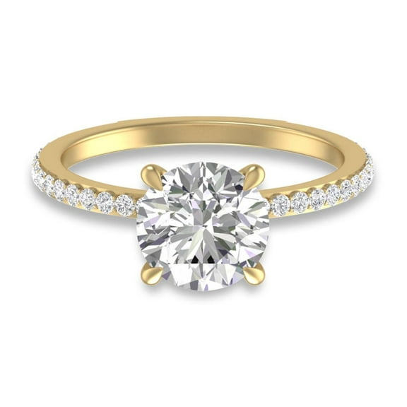 SZUL Women's 14K Yellow Gold Hidden Halo Cleo Ring with IGI Certified 2 Carat Center Round Lab-Grown Diamond