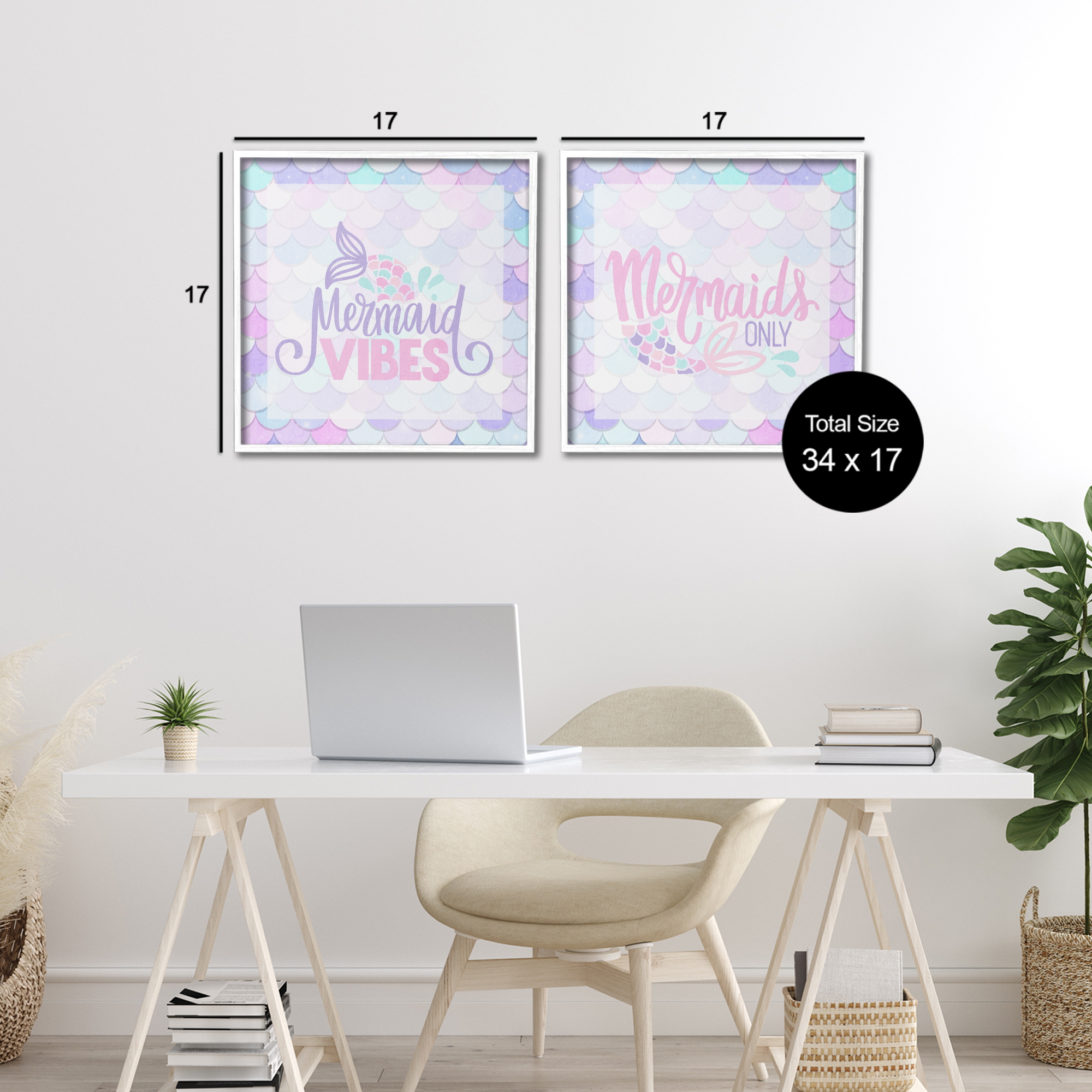 Dreamy Mermaid Phrases with Scales 2 Piece White Framed Giclee Art Set, design by Kim Allen