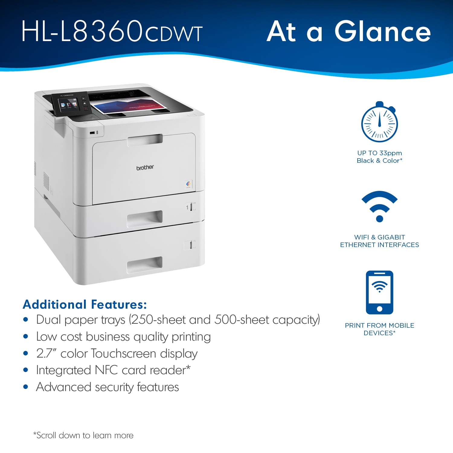 Brother Business Color Laser Printer, HL-L8360CDW, Wireless Networking,  Automatic Duplex Printing, Mobile Printing, Cloud Printing,  Dash