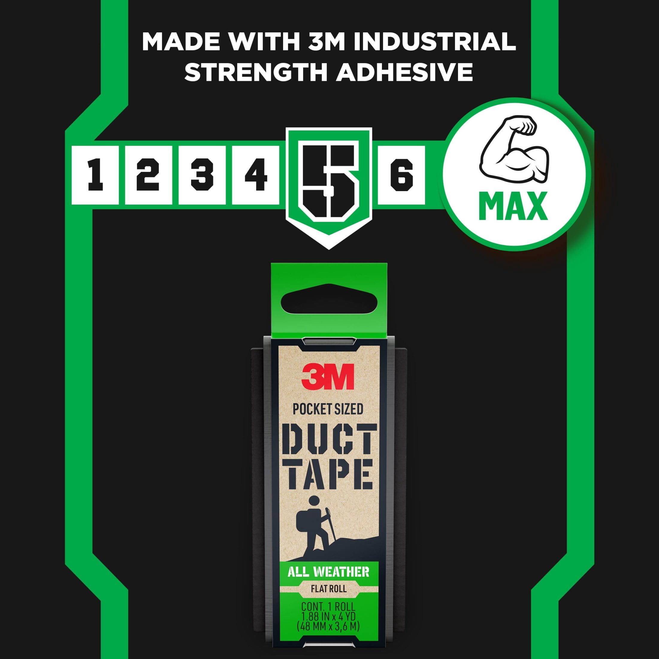 3M Pocket Sized Duct Tape, All Weather, Flat Roll 1.88 in x 4 yd, 1 Pack