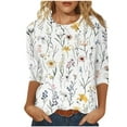 thumbnail image 2 of Amzcrzy Hauts pour Femmes Décontractés Manches 3/4 Col Rond Hauts d'Été Mode Imprimé Floral Hauts Polyvalents Confortables T-Shirts pour Femmes, 2 of 5