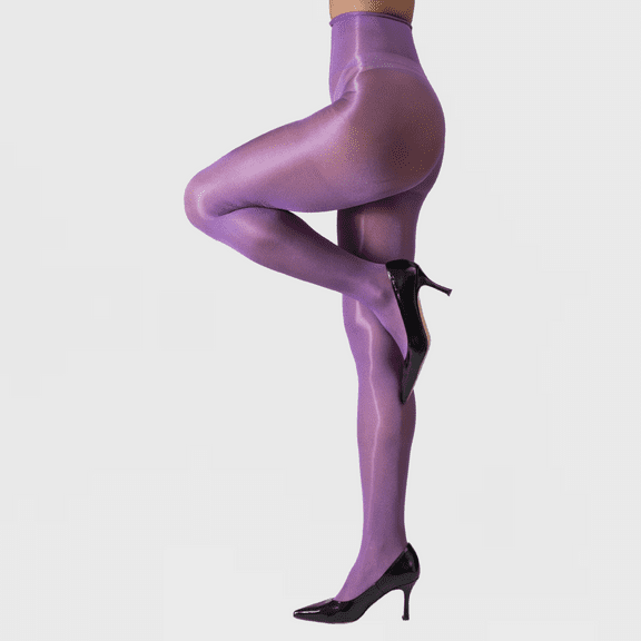 LECHERY Women's Lustrous Silky Shiny 40 Denier Semi-Opaque High-Waisted No Waistband Nylons Pantyhose Tights Stockings (1 Pair) - Purple, S/M