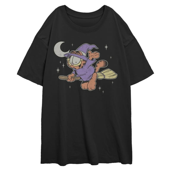 Juniors Garfield Orange Cat Witch Costume Night Sky T Shirt