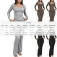thumbnail image 3 of Kilaqueen Pj Sets for Woman Square Neck Long Sleeve Slim Fit Tops and Low Elastic Waist Flare Pants Trendy Solid Color Soft Comfy Lounge Sleepwear, 3 of 4