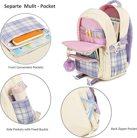 3PCS-With lunch bag, pencil box Laptop Backpack 15.6 Inch Bag College Backpacks Anti  Travel Back Pack Large Bookbags for Women(White)