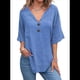 thumbnail image 1 of Camiseta de y Algodón para Mujer, con Doble Botón Frontal, Informal, Abierta, Azul Real, XXXL, 1 of 3
