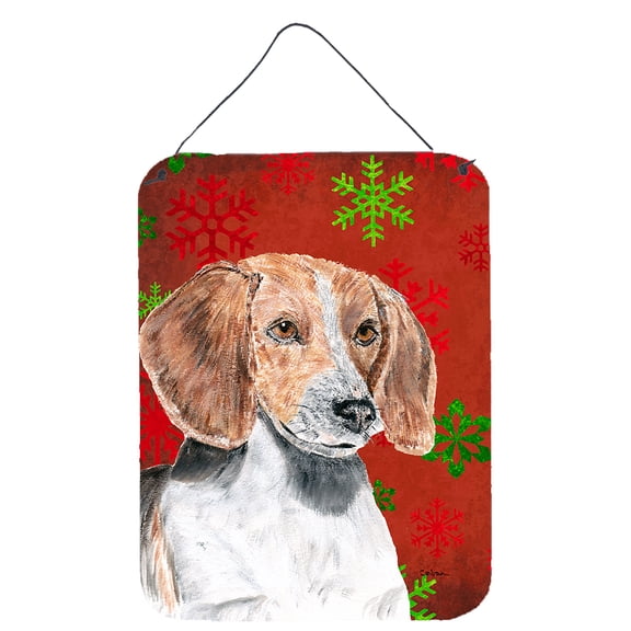 English Foxhound Red Snowflakes Holiday Wall or Door Hanging Prints