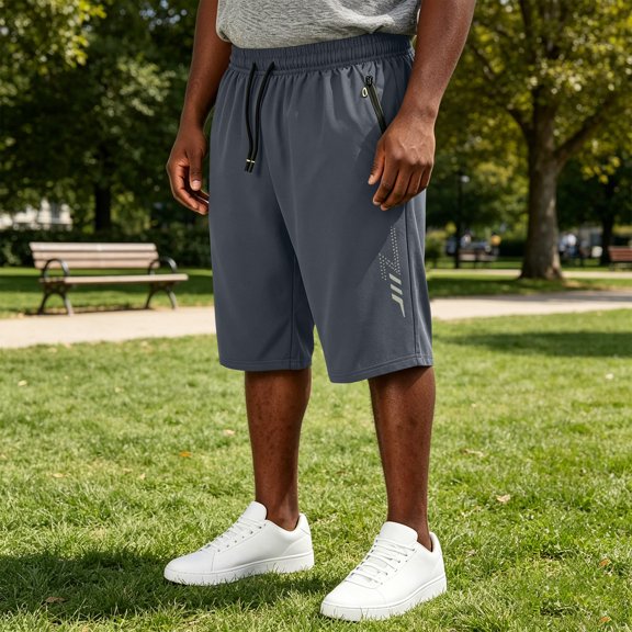 Mens Athletic Running Shorts Gym Workout Quick Dry Lightweight Sports Basketball Tennis Zipper Pockets Dark Gray 6XL