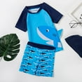 thumbnail image 2 of Kids Rash Guard Swim Set Cartoon Short Sleeve Swimwear Baby Toddler Boys' 3-Piece Swimsuit Set Bathing Suit with Hat,Blue,3Y, 2 of 5