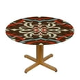 thumbnail image 3 of HAOXIT Elastic Edged Polyester Fitted Tablecloth - Round Fitted Table Cover Compatible with Traditional Floral Paisley Bandanna Pattern Brown - Fits Round Tables  31-35, 3 of 8