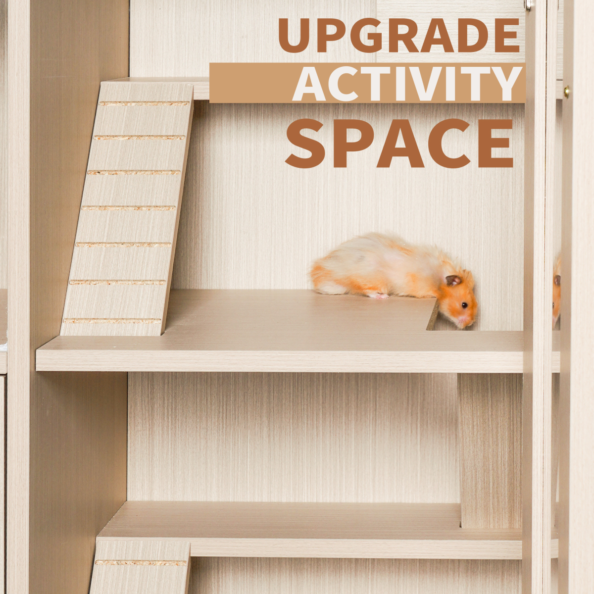 Guinea Pig Cage 4-Tier Hamster Cage Wood with Storage Cabinet and Acrylic Windows, Openable Top, Wood