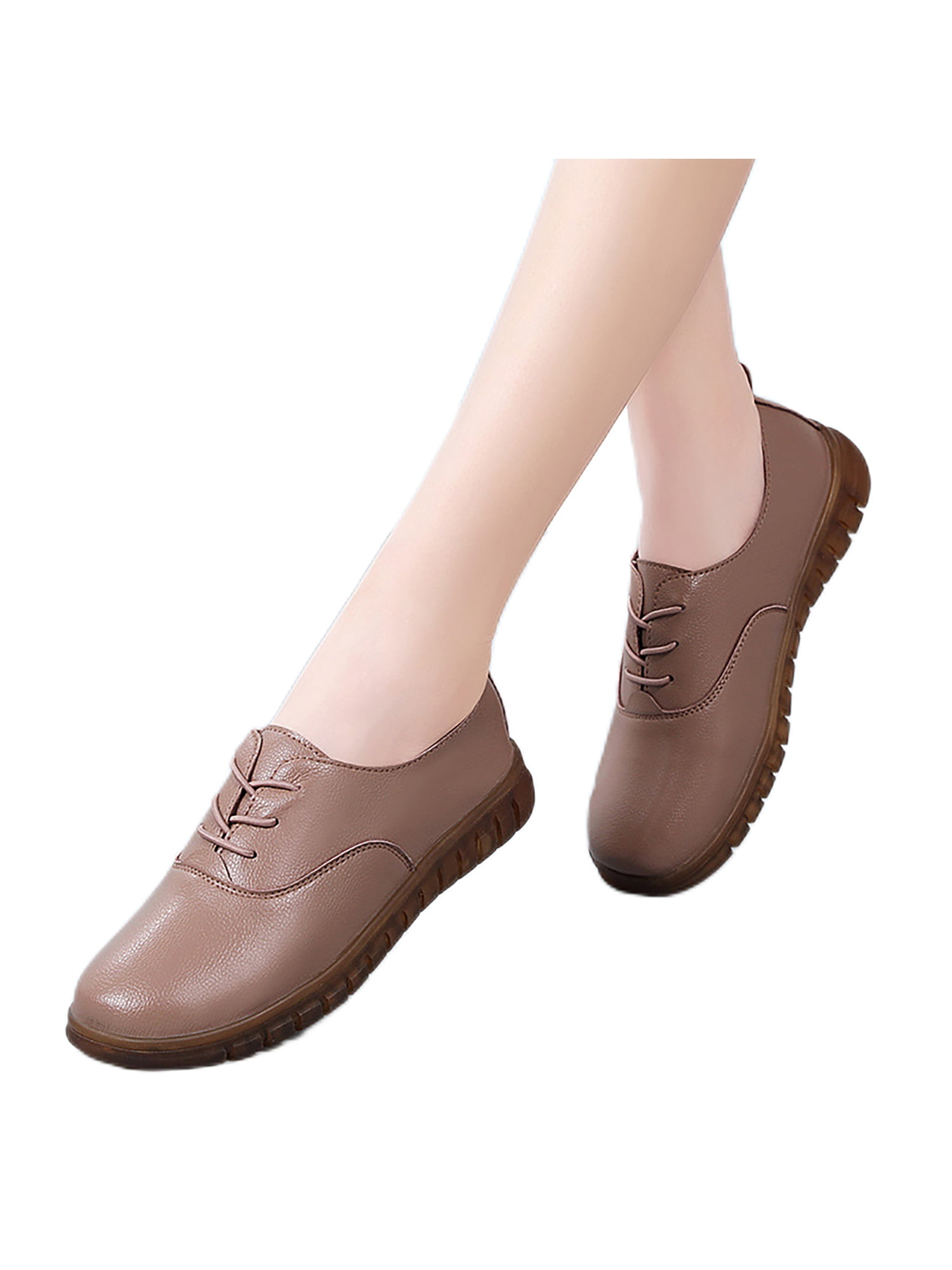 Audeban Women Nonslip Lace Up Loafers Walking Casual Shoes Ladies Travel Lightweight Round Toe Low Top Leather Shoe Flats, Women's, Size: 5.5, Brown