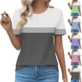 thumbnail image 2 of Fengactive Womens Short Sleeve Striped Shirts Color Block Summer Tops Crew Neck Casual Pleated Tunic Loose Blouses, 2 of 5
