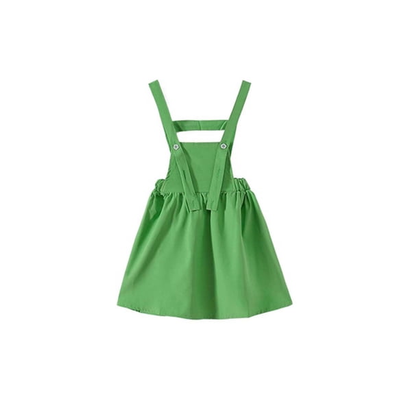FINALGANG Girls Kids Solid Color Pinafore Dress Adjustable Shoulder Straps Button Detail Elastic Waist Flared Skirt Casual Summer Dress For Daily Wear Green 5-6 Years