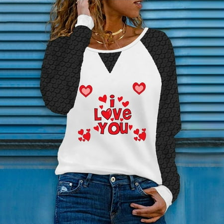 

Zedker Oversized T Shirts for Women T-Shirts for Women Women s Fashion Round Neck Comfortable Loose Love Print T-Shirt Long Sleeves Blouse Casual Tops Lace