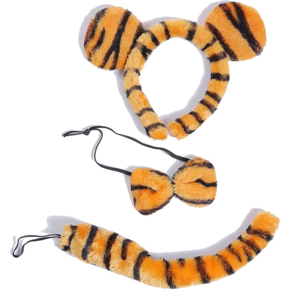 Vjnyvs Tiger Ears Headband Bowtie Tail Set Animal Theme Print Party Accessory