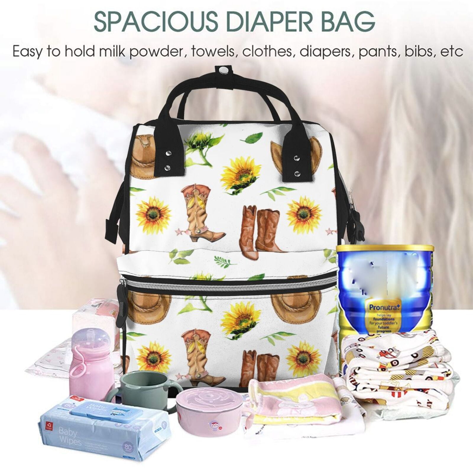 Fuzoiu Rustic Western Charm Print Diaper Bag Backpack,Baby Essentials Travel Tote,Multi function Waterproof Diaper Bag, Travel Essentials Baby Bag - Unisex