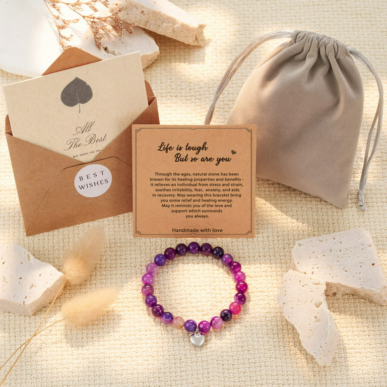 Get Well Soon Gifts, Natural Stone Amethyst Healing Bracelet for Women Men  Teen Girls-Purple 